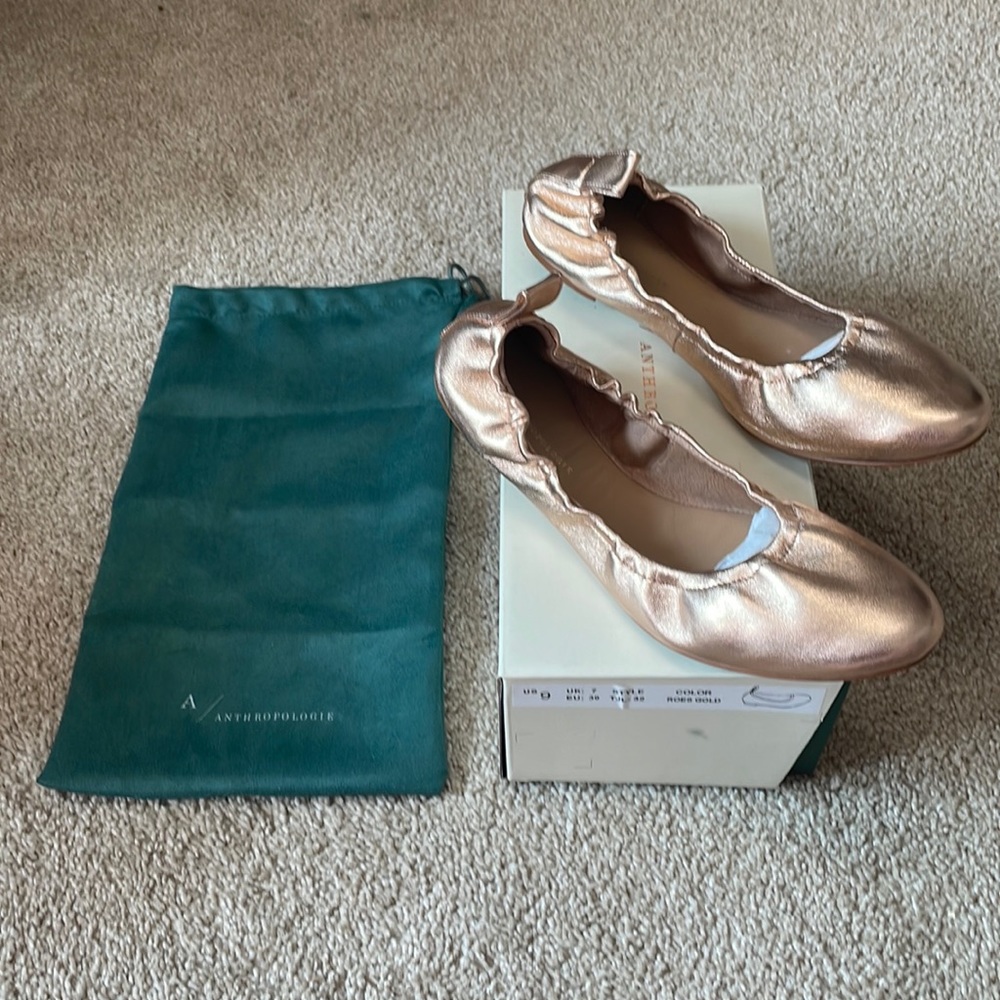 Anthropologie Rose Gold Ballet Flats